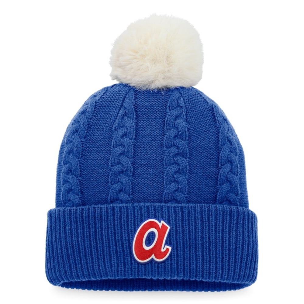 Fanatics Atlanta Braves Cooperstown Collection Blue Cable Knit Pom Beanie